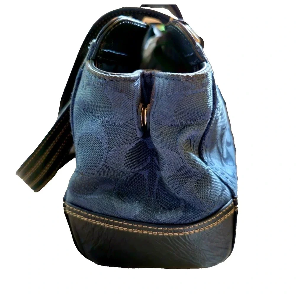 COACH Y2K Hamptons Blue Logo C Jacquard Satchel Shoulder Bag Turnlock Silver